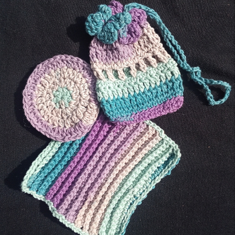 Hand crocheted bath time spa set